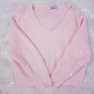 Soft pink V-neck Japanese sweater
